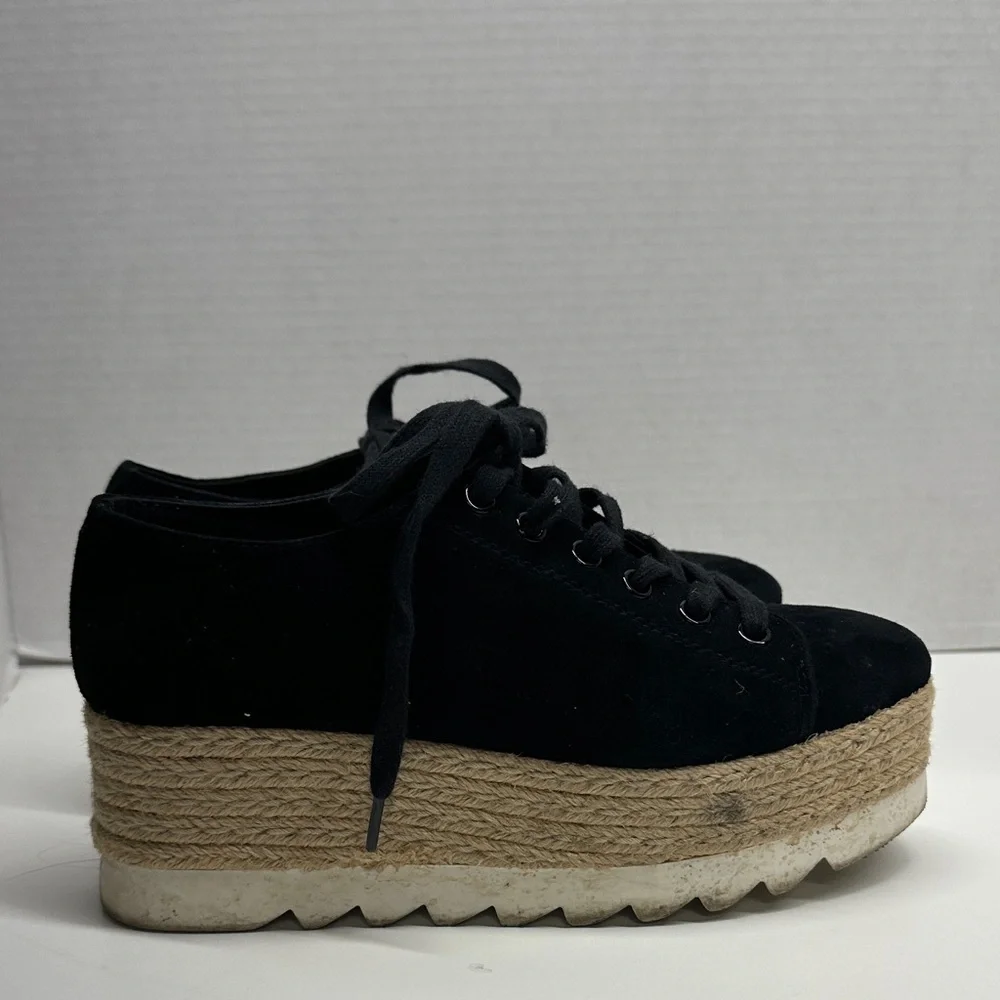 Steve Madden Karma Espadrille Platform Sneakers Shoes Lace Up Black White Size 7